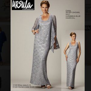 MOB silver lace dress and jacket size 14, Ursula of Switzerland
